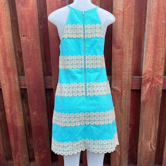 Lilly Pulitzer Annabelle Shift Shorely Blue Gold Lace Dress Size 4 - Picture 8 of 14